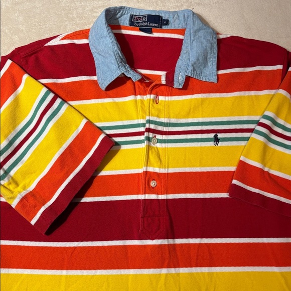 Polo Ralph Lauren red stripe rugby polo blue collar XL preppy vintage Y2K cotton - Picture 1 of 9